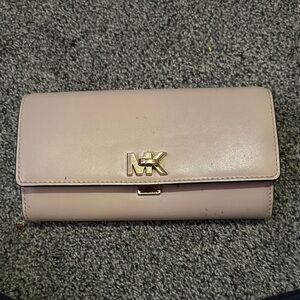 Michael Kors Pale Pink Leather Wallet with Gold MK Emblem